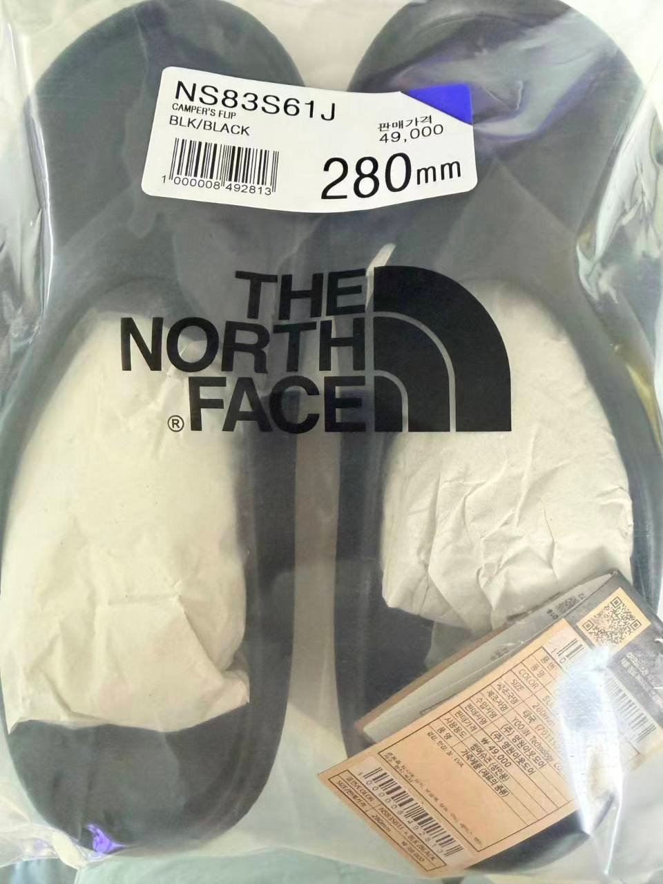 The North Face Korea Camper’s Flip NS83S61J in black size 280 mm with original packaging and hangtag